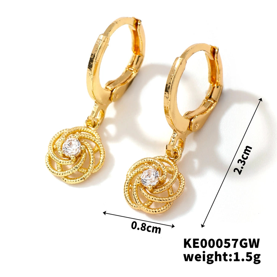 1 Pair Casual Elegant Heart Shape Flower Inlay Copper Zircon K Gold Plated Drop Earrings