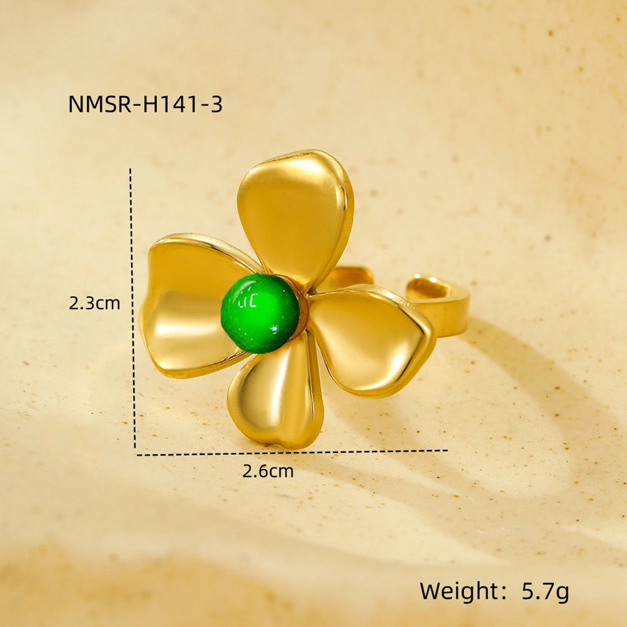 Jewelry Elegant Retro Flower 304 Stainless Steel Natural Stone Pearl Inlay Open Rings