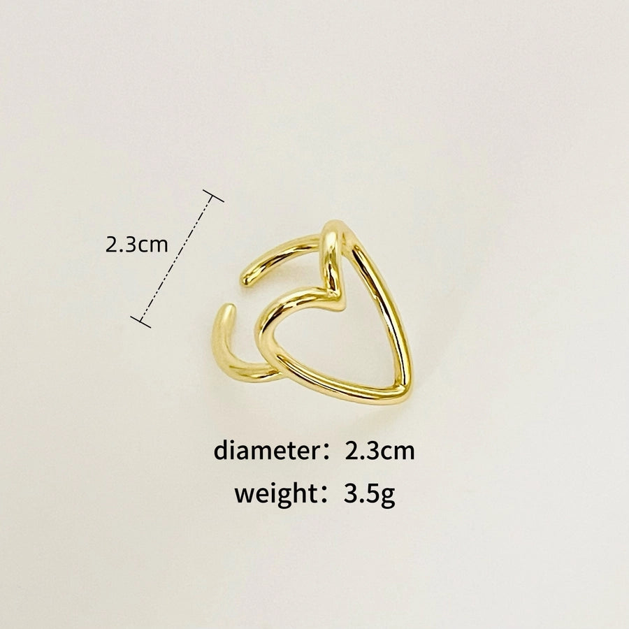 Amazon Hot Sale Beautiful Ring Gold Big Hollow Heart Ring Copper Strips 18K Gold Plated Women Men Love Zircon Ring