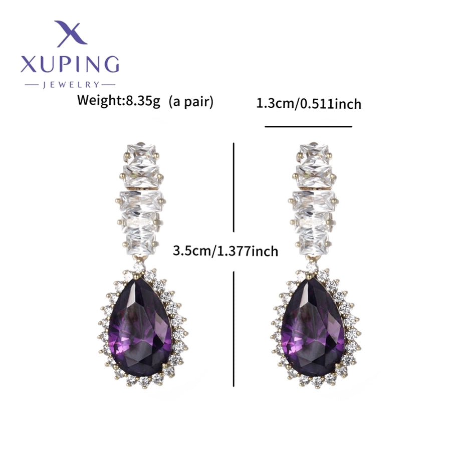 1 Pair Elegant Luxurious XUPING Water Droplets Plating Inlay Copper Artificial Gemstones 18K Gold Plated Drop Earrings