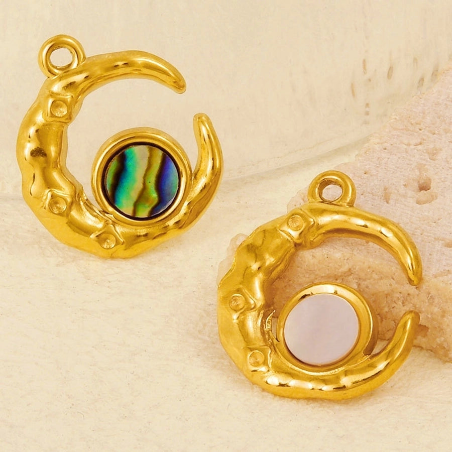 Jewelry Vintage Style Classic Style Moon 304 Stainless Steel Shell Abalone Shell 18K Gold Plated Irregular Plating Pendant Necklace