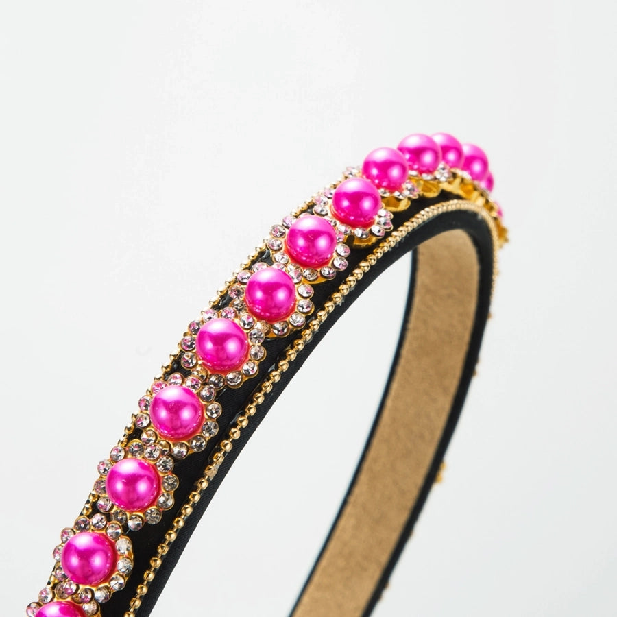 Women's Elegant Glam Round Imitation Pearl Cloth Inlay Rhinestones Hair Band
