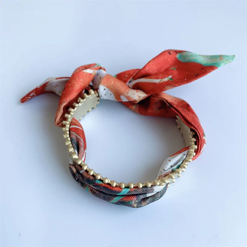 Silk Scarf Alloy Copper Flower Bangle