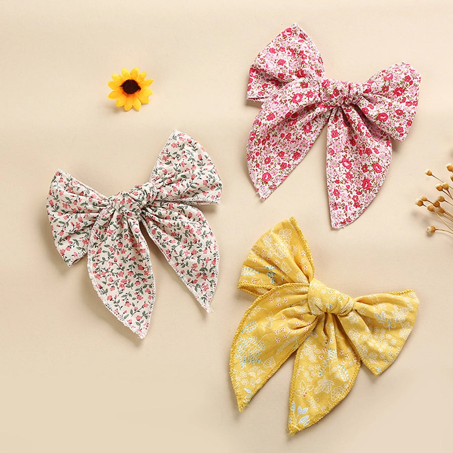 spring new cotton print hairpin children girl bow ponytail hairpin