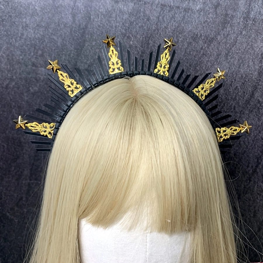 retro star crown flower plastic resin hair band