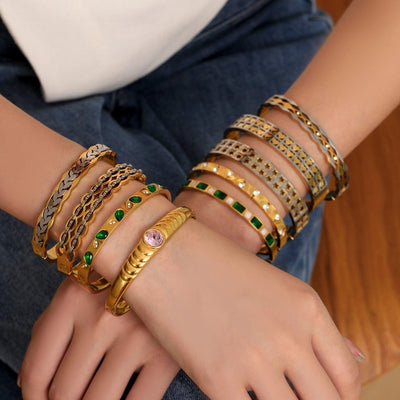 Elegant Geometric Square Leaves Titanium Steel Bangle In Bulk