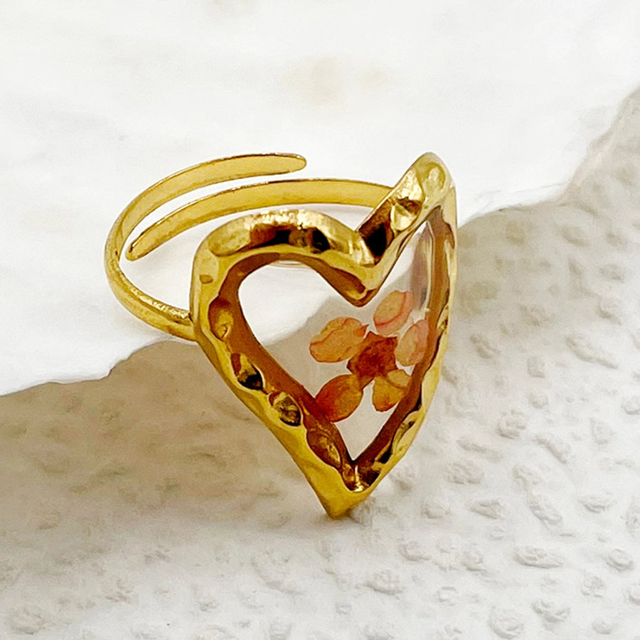 Jewelry IG Style Elegant Sweet Square Heart Shape 304 Stainless Steel Fritillary 14K Gold Plated Plating Inlay Open Rings