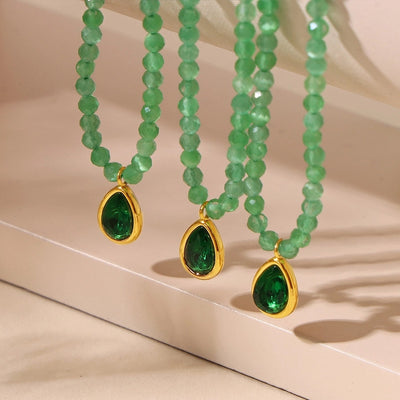 Jewelry Elegant Water Droplets 304 Stainless Steel Opal 18K Gold Plated Beaded Plating Inlay Pendant Necklace