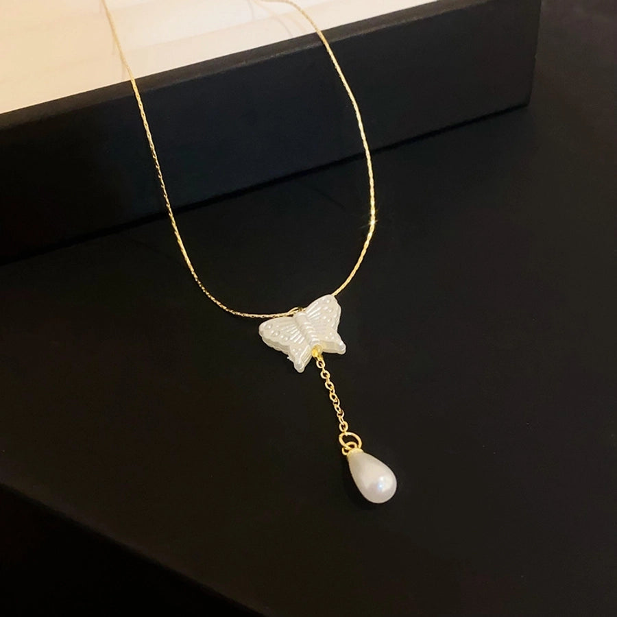 Copper Inlay Butterfly Zircon Pendant Necklace