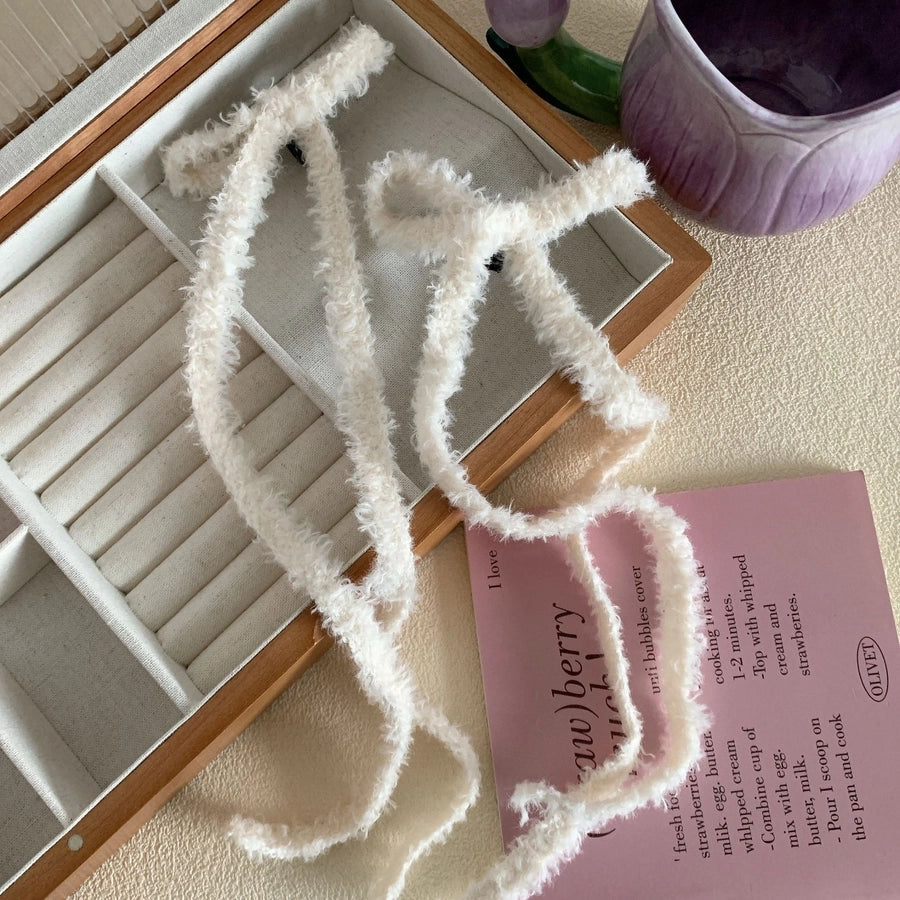 Women's Korean Style Bow Knot Flannel Hair Claws