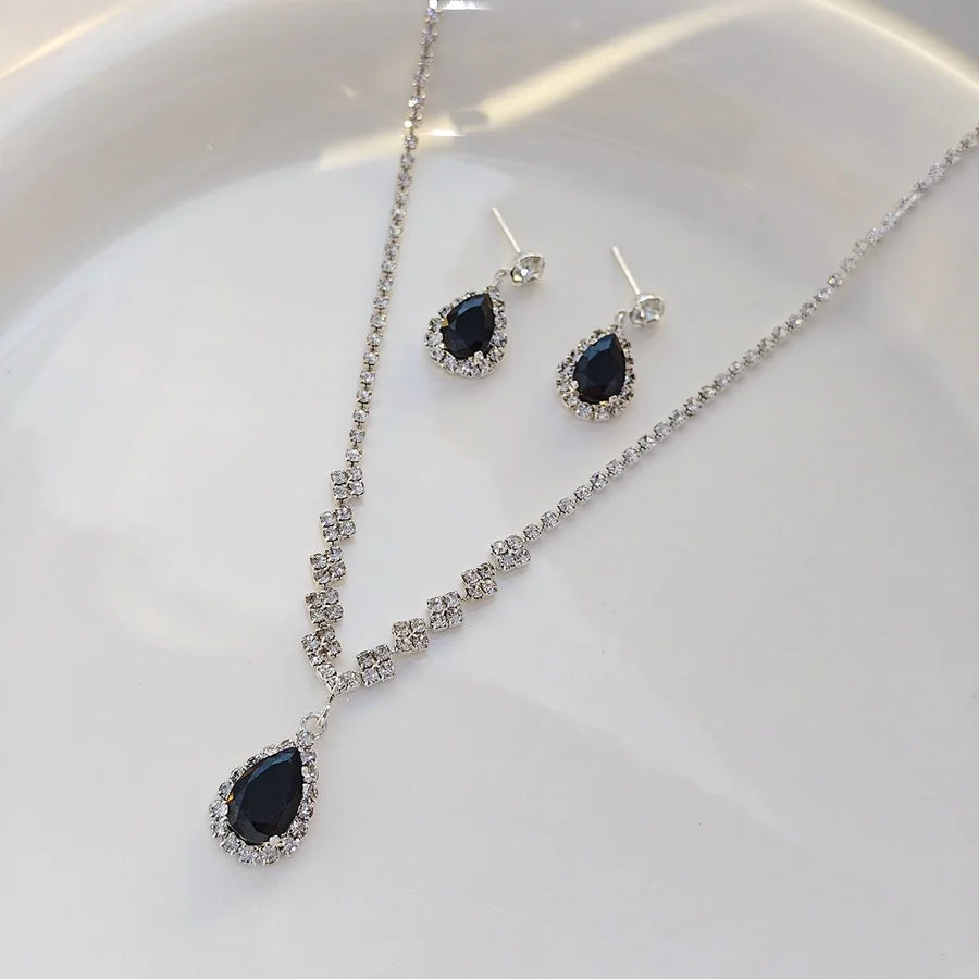 Jewelry Lady Streetwear Water Droplets Copper Earrings Necklace Jewelry Set