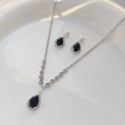 Jewelry Lady Streetwear Water Droplets Copper Earrings Necklace Jewelry Set