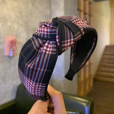 retro plaid cloth bowknot hair band 1 piece