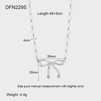 Jewelry IG Style Sweet Bow Knot 304 Stainless Steel Beaded Pearl Pendant Necklace
