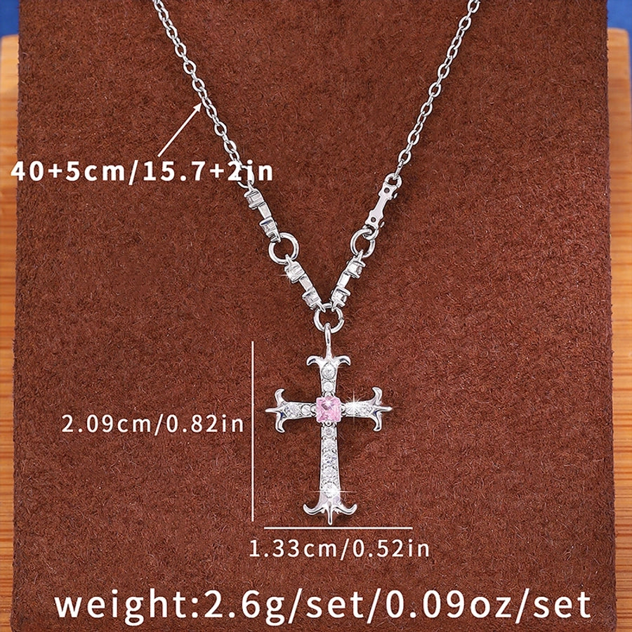 Jewelry Hip-Hop Vintage Style Rock Cross Copper Zircon Imitation Gold  Pendant Necklace