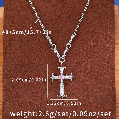 Jewelry Hip-Hop Vintage Style Rock Cross Copper Zircon Imitation Gold  Pendant Necklace
