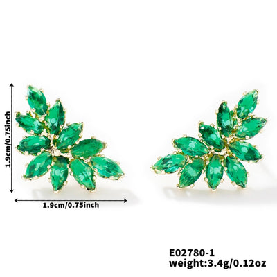 1 Pair Elegant Artistic Streetwear Leaf Asymmetrical Copper Glass Zircon K Gold Plated Rhodium Plated Ear Studs