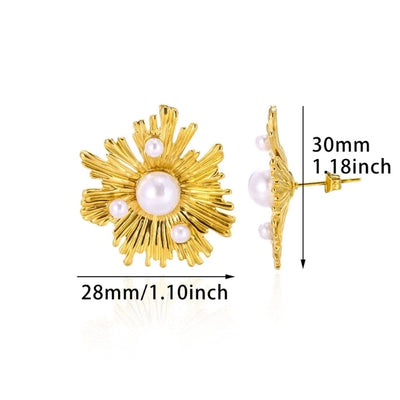 French Style Retro Minority Pearl Ear Stud and Ring Suit Light Luxury High-Grade Autumn Design Flower Rings Ear Studs