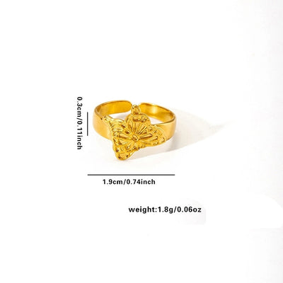 Jewelry Elegant Leaf Heart Shape Flower Titanium Steel Open Rings