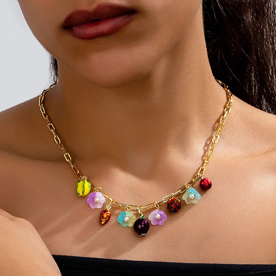 Jewelry IG Style Sweet Fruit Flower Copper Irregular Bracelets Necklace