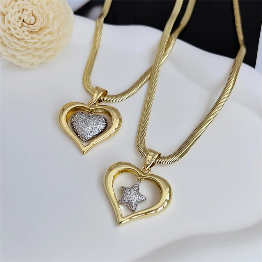 1 Piece Copper Plating 18K Gold Love Heart with Cutout XINGX Small Heart-Shaped Full of Diamond Zircon Snake Chain Suitable for Men Women Daily Wear Suitable for Gifts Cross-Border Original New Arrivals