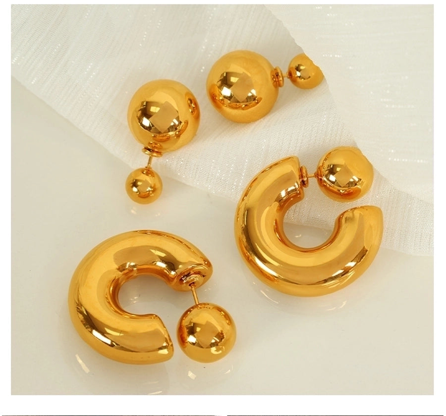1 Pair IG Style Casual Retro C Shape Round Polishing Plating 304 Stainless Steel 18K Gold Plated Ear Studs