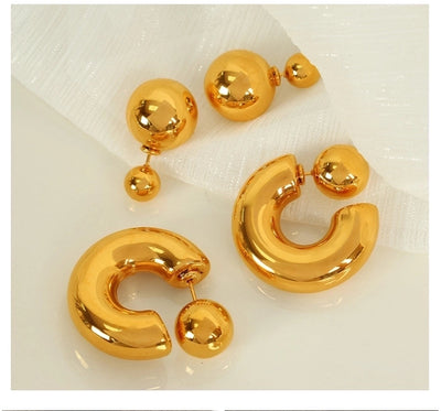 1 Pair IG Style Casual Retro C Shape Round Polishing Plating 304 Stainless Steel 18K Gold Plated Ear Studs