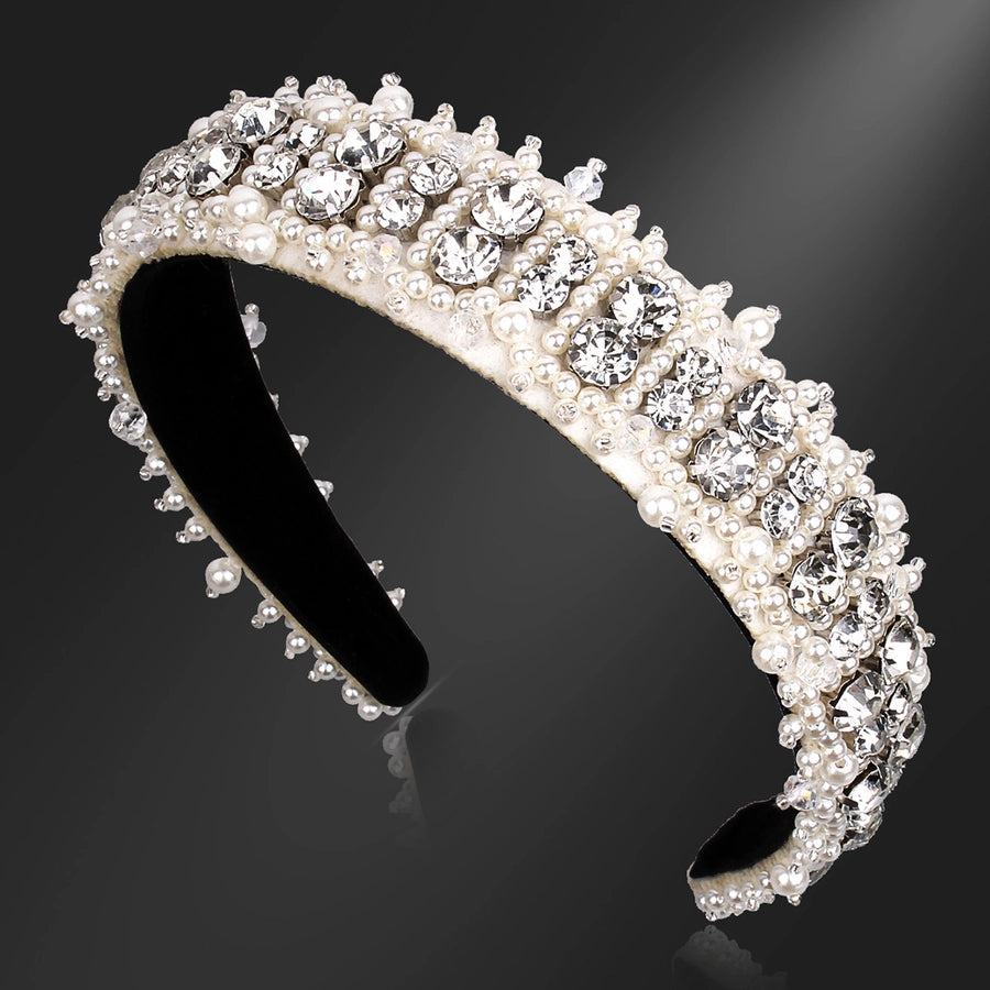Women's Lady Geometric Artificial Pearl Cloth Rhinestone Hair Band