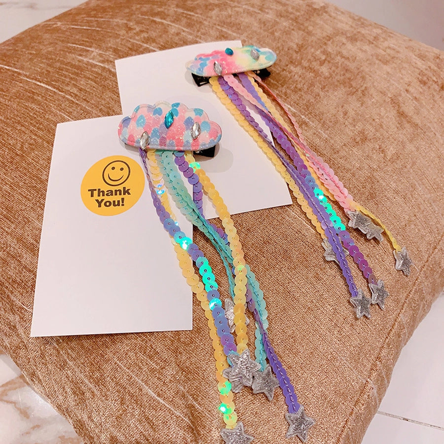 HD20355A12 Japanese and Korean Sequin Tassel Color Sequin Pendant Children's Cloud Hairpin Duckbill Clip Tail Clip Tide