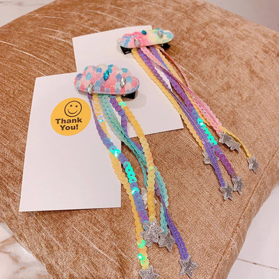 HD20355A12 Japanese and Korean Sequin Tassel Color Sequin Pendant Children's Cloud Hairpin Duckbill Clip Tail Clip Tide
