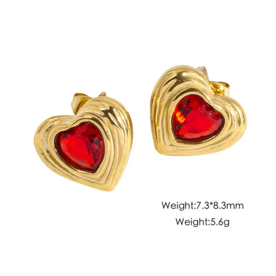 1 Pair IG Style Simple Style Classic Style Heart Shape Inlay 304 Stainless Steel Rhinestones 14K Gold Plated Ear Studs