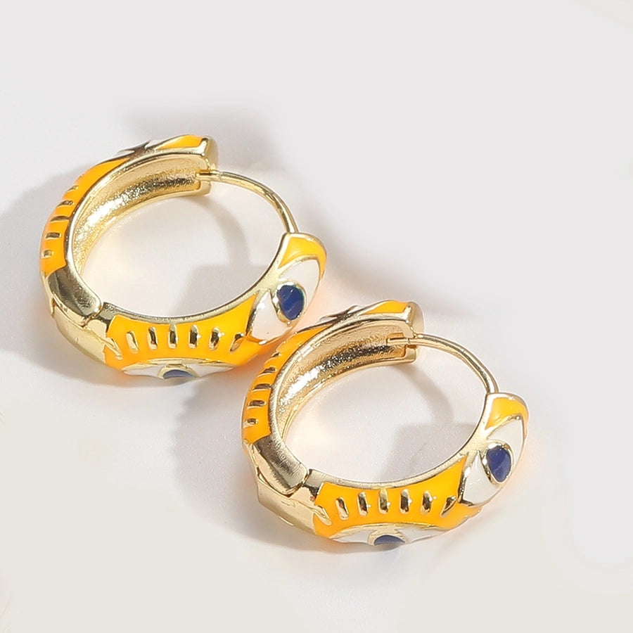 1 Pair Elegant Simple Style Commute Devil's Eye Enamel Copper 14K Gold Plated Earrings