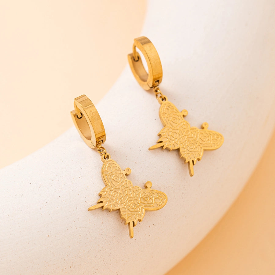 1 Pair Retro Simple Style Butterfly 201 Stainless Steel Drop Earrings