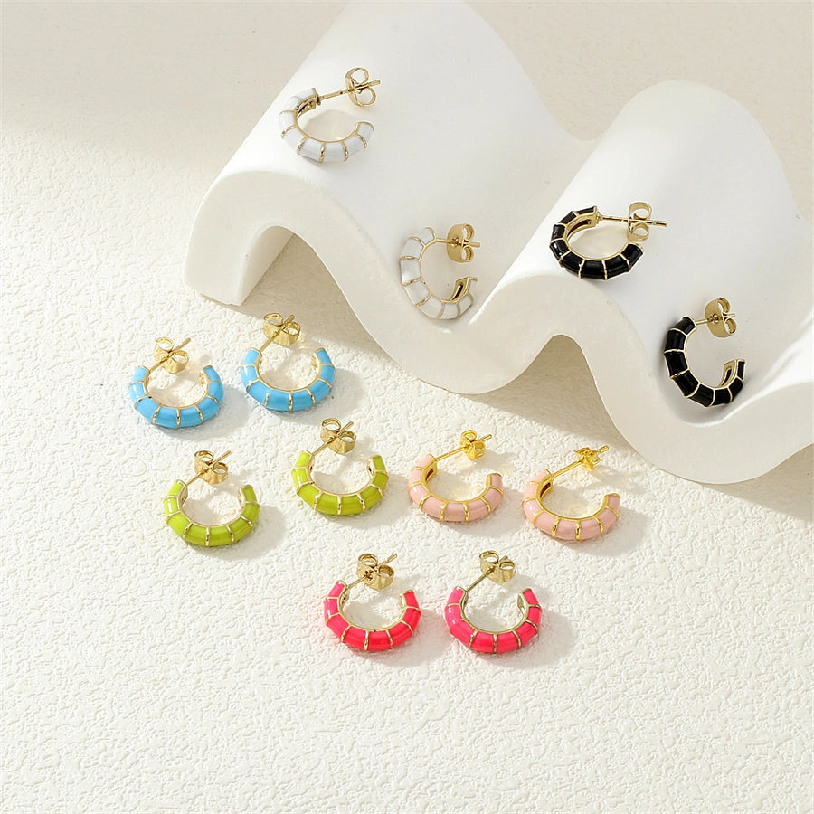 1 Pair Simple Style Classic Style C Shape Enamel Copper Zircon Ear Studs