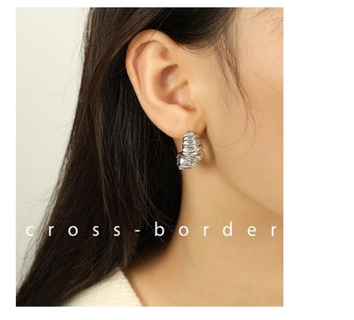 1 Pair IG Style Basic Classic Style Croissant Polishing Plating Pleated 304 Stainless Steel 18K Gold Plated Ear Studs