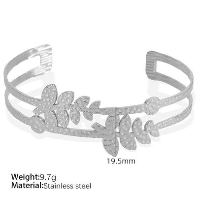 Simple Style Leaves Solid Color Flower Titanium Steel 18K Gold Plated Bangle In Bulk
