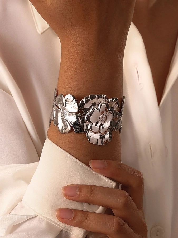 Vintage Style Sweet Flower 201 Stainless Steel Bangle In Bulk