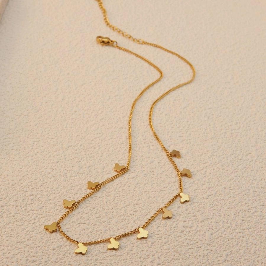 Jewelry Basic Simple Style Artistic Leaf Square Butterfly 304 Stainless Steel 18K Gold Plated Plating Necklace