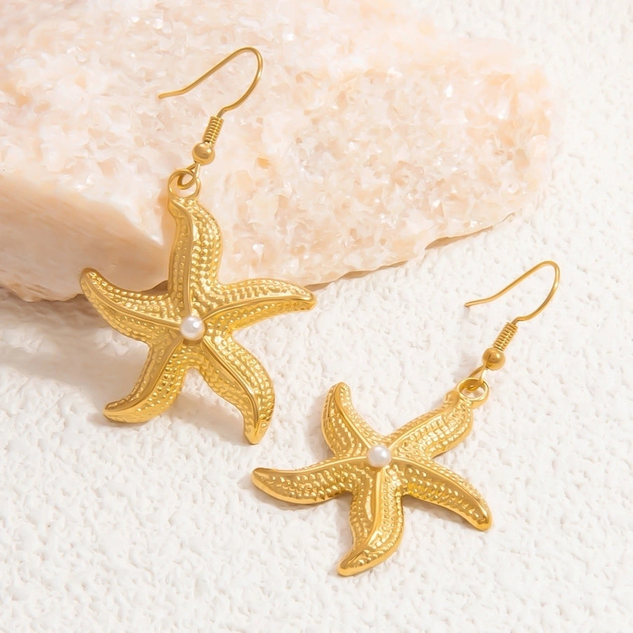 1 Pair Beach Starfish 304 Stainless Steel Drop Earrings