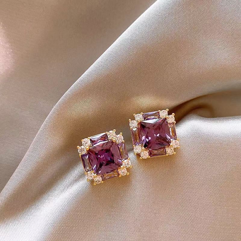 1 Piece Elegant Square Plating Alloy Artificial Crystal Rhinestones 14K Gold Plated Ear Studs
