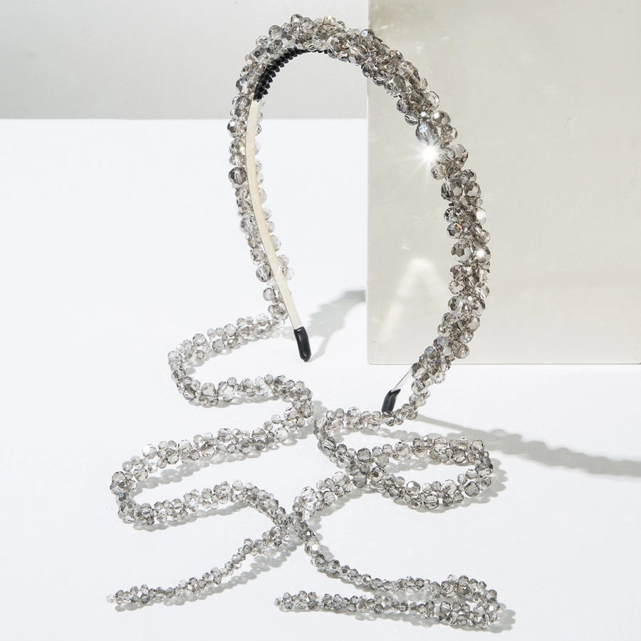 Women's Elegant Luxurious Solid Color Alloy Cloth Inlay Glass Hair Band