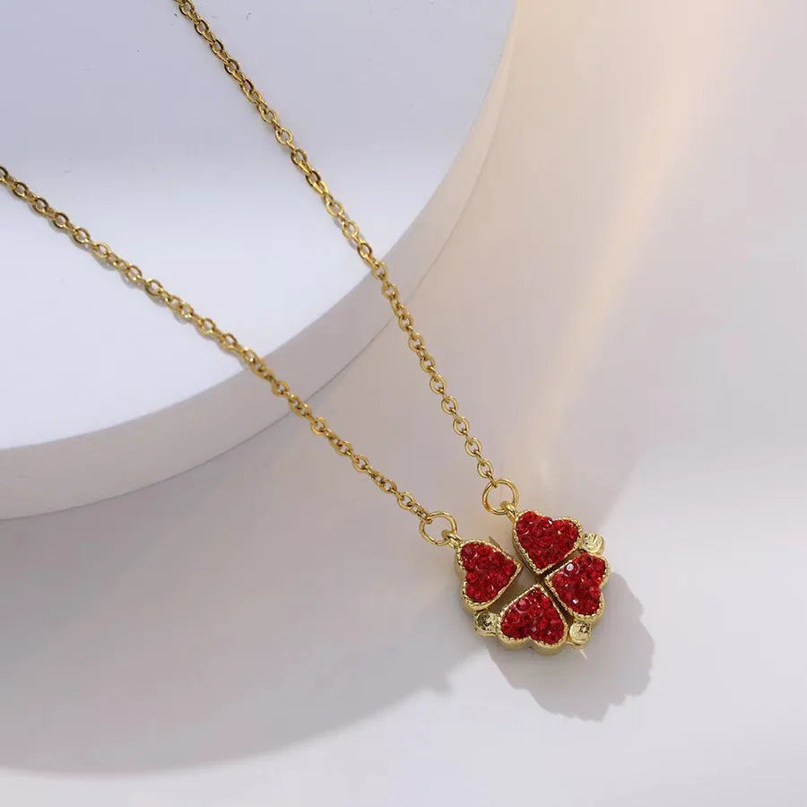 Wholesale Jewelry Vacation Classic Style Heart Shape Titanium Steel Zircon Inlay Pendant Necklace cable chain