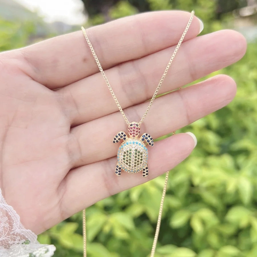 Copper box chain Heart Shape Eye Zircon Pendant Necklace