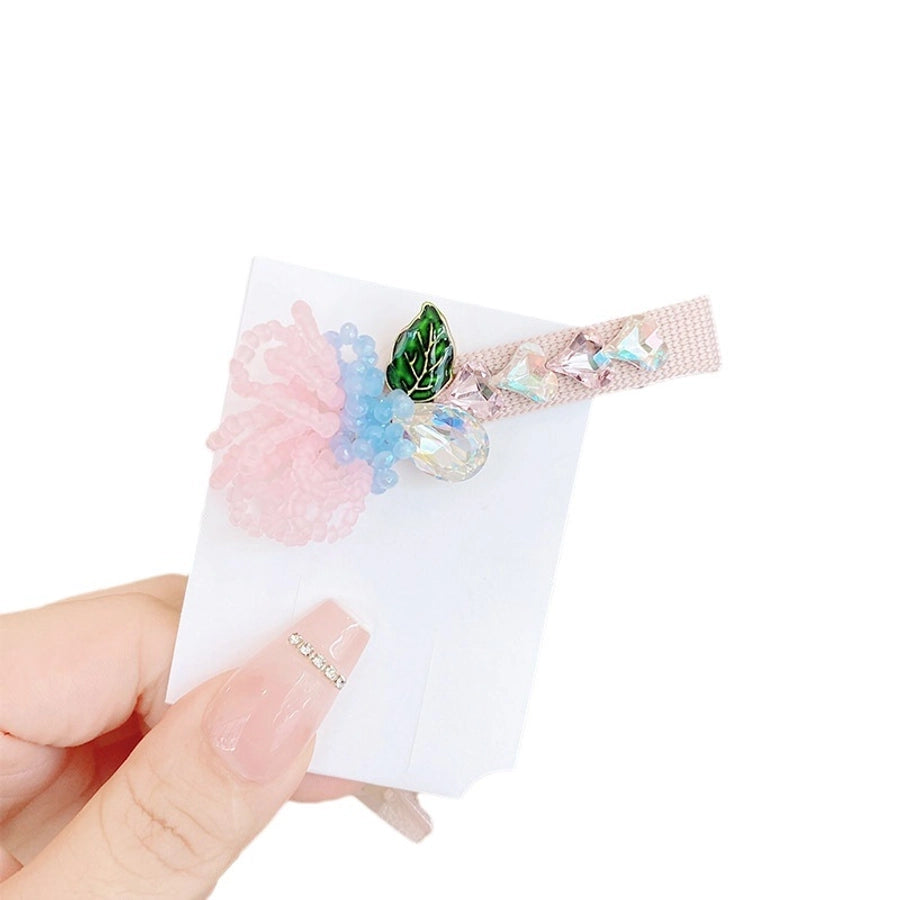 ig style sweet leaves flower artificial crystal alloy beaded inlay rhinestones hair clip