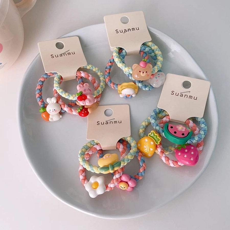 kid's cartoon style animal fruit flower cloth resin contrast collar hair tie
