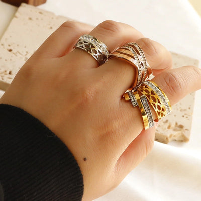 Jewelry Simple Style Color Block 304 Stainless Steel Mixed Metal Plating Rings