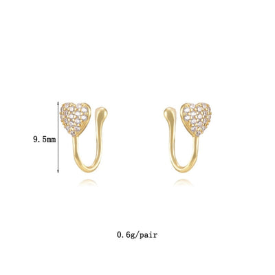 1 Pair IG Style Leaf Moon Heart Shape Inlay Copper Zircon Gold Plated Ear Cuffs