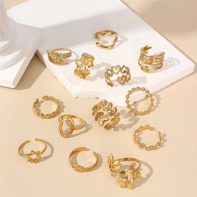 Jewelry Retro Leaf Heart Shape Flower 304 Stainless Steel Plating Open Rings