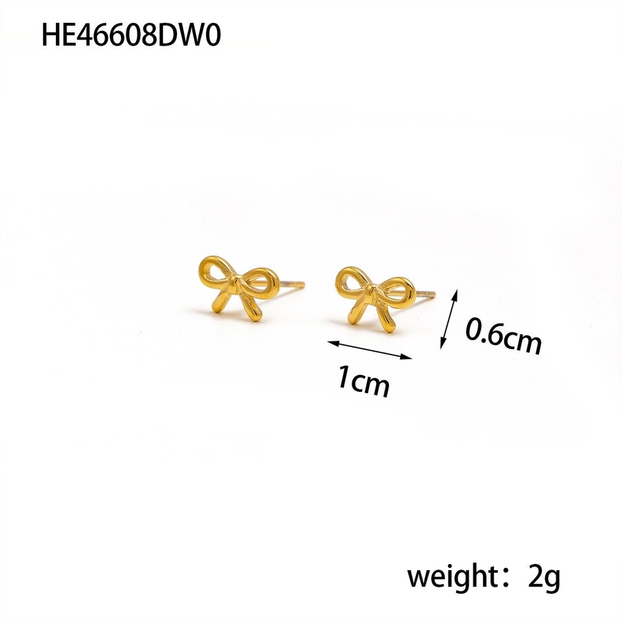1 Pair Elegant Bow Knot 304 Stainless Steel 18K Gold Plated Drop Earrings
