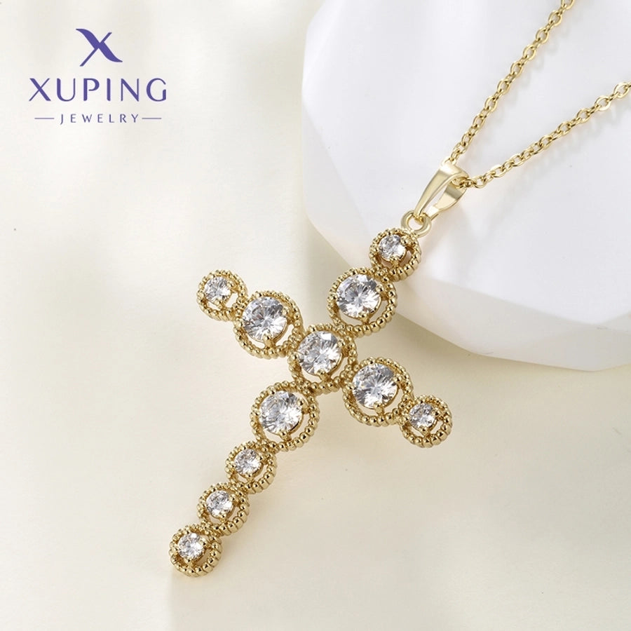 304 Stainless Steel Copper 18K Gold Plated Plating Inlay Cross Zircon Pendant Necklace